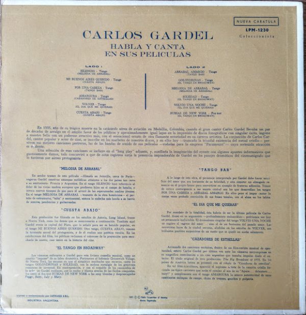Vinilo Carlos Gardel "Habla y canta en sus peliculas"